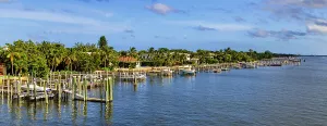 Rich Prints: Florida, South Florida, Manalapan, boat slips on the Intercoastal viewed from drawbridge