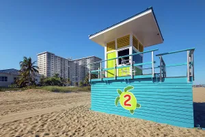 Florida, South Florida, Pompano Beach, lifeguard house on the beach