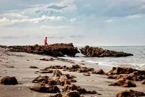 Atlantic Ocean Prints: Florida, South Florida, Tequesta Beach, Coral Cove Park, rocks in ocean