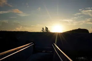 East Coast Prints: Florida, Tamarac, Sawgrass Trailhead, people riding bicycles at sunset