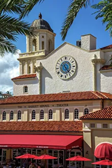 Florida, West Palm Beach, City Place, Il Belagio Restaurant with Harriet Himmel Theater clock