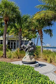 Florida, West Palm Beach, Manatee lagoon, statue of Manatees