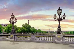 Lamp Prints: France, Paris, Pont Alexander bridge and Eiffel Tower