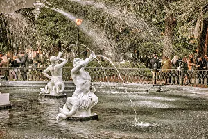 Waterfountain Prints: Georgia, Savannah, Forsyth Fountain, historic district