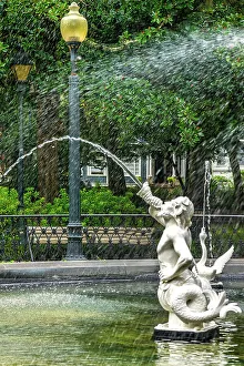 Waterfountain Prints: Georgia, Savannah, Forsyth Park, fountain