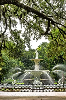 Waterfountain Prints: Georgia, Savannah, Forsyth Park, Water fountain