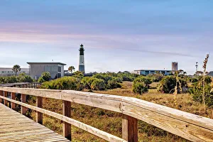 Light House Prints: Georgia, Tybee Island, wooden beach path and Tybee Lighthouse