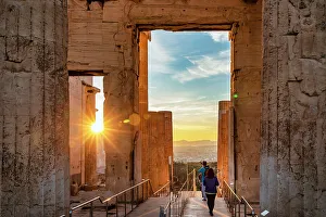 Sunsetting Prints: Greece, Athens, Acropolis, Tourist at the Parthenon