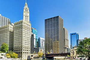 Modern Prints: Illinois, Chicago, Clock Tower at Wrigley Building