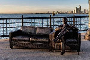 Harbor Prints: Illinois, Chicago, Navy Pier, Dr Hartley on his Chair
