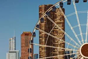 Building Prints: Illinois, Chicago, Navy Pier, Ferris Wheel Closeup and Buildings in Background