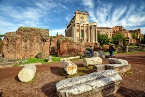 Roman Prints: Italy, Rome, Roman Forum, Via Sacra, Temple of Antoninus and Faustina
