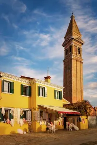 Cathdrale Prints: Italy, Venetian Lagoon, Burano, Leaning campanile of San Martino's church