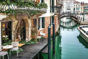 Eatery Prints: Italy, Venice, Dorsoduro, typical scene along canal