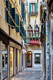 Christmastide Prints: Italy, Venice, narrow street with stores