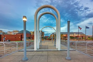 Deep South Prints: Louisiana, Baton Rouge, Boardwalk Arches at Riverfront Plaza on The Mississippi River
