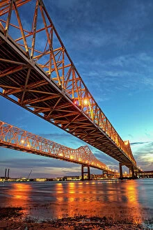 Images Dated 8th March 2021: Louisiana, New Orleans, The Crescent City Connection Bridges over the Mississippi River