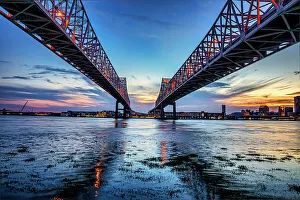 Louisiana Prints: Louisiana, New Orleans, The Crescent City Connection Bridges over the Mississippi River