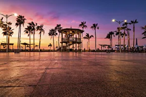 Malecn Prints: Mexico, La Paz, Malecon, kiosk, sunset, waterfront boardwalk