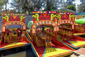 Mxico Prints: Mexico, Mexico City, Colorful Trajinera Boats at Xochimilco
