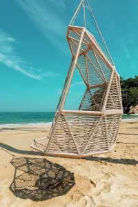 Vertical Prints: Mexico, Puerto Vallarta, beach with hammock chair