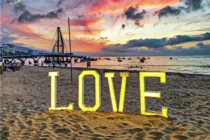 Love Prints: Mexico, Puerto Vallarta, Love sign at Playa Olas Altas near Los Muertos pier