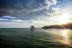 Water Front Prints: Mexico, Quintana Roo, Playa Del Carmen, View of pier and oceanfront