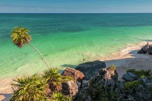 Coast Prints: Mexico, Quintana Roo, Tulum, Beach at Mayan ruins