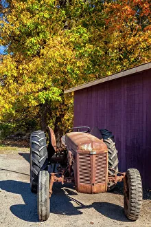 New York, autumn colors with old tractor