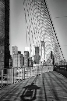 Freedom Tower Prints: New York City, Brooklyn Bridge Pedestrian Walkway with Freedom Tower