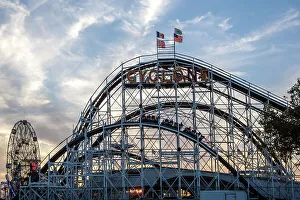 Blue Hour Prints: New York City, Brooklyn, Coney Island, Cyclone, rollercoaster