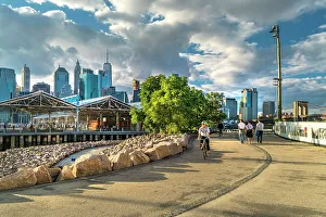 Bicycling Prints: New York City, Brooklyn, view of downtown Manhattan from park
