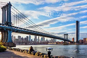 Autumn Prints: New York City, Brooklyn, view of Manhattan Bridge and Lower Manhattan
