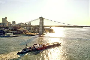 Freedom Tower Prints: New York City, East River Scene with view of Brooklyn Bridge Park from Manhattan Bridge