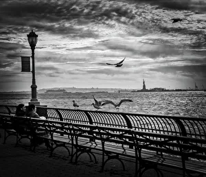 Lamp Prints: New York City, Hudson River with view of Statue of Liberty from Battery Park City