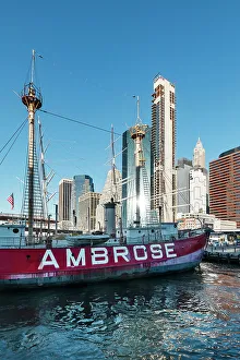 Lower Manhattan Prints: New York City, Lower Manhattan, South Street Seaport, Ambrose ship at Pier 16