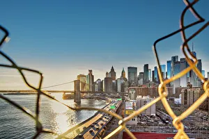 Freedom Tower Prints: New York City, Lower Manhattan, Lower East Side skyline viewed from Manhattan Bridge