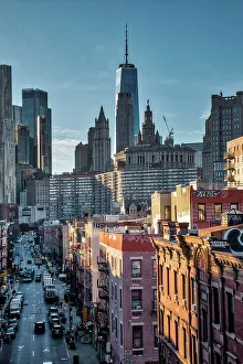 Freedom Tower Prints: New York City, Lower Manhattan, China Town view from Manhattan Bridge