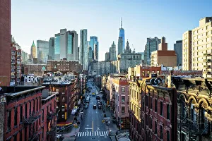 New York City, Lower Manhattan, China Town view from Manhattan Bridge