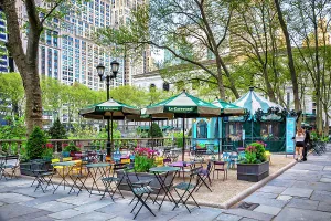Sbs Scenic 02 Prints: New York City, Manhattan, Bryant Park, sitting area with tables and carousel