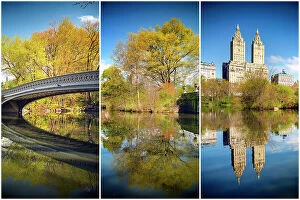 Images Dated 5th May 2020: New York City, Manhattan, Central Park, View across The Lake towards San Remo Building, Bow Bridge
