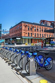 Images Dated 28th May 2021: New York City, Manhattan, Citi Bikes and shops on Washington Street