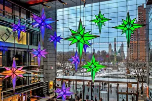 Christmastide Prints: New York City, Manhattan, Columbus Circle, Timer Warner Center, Christmas Decorations