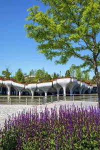 New York City, Manhattan, Little Island, Pier 55 at Hudson River Park Hudson River Greenway