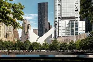 New York City, Manhattan, Lower Manhattan, 911 Memorial and Museum, with Oculus in the background