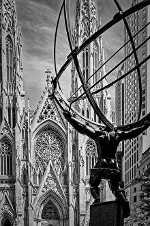 Images Dated 15th July 2022: New York City, Manhattan, Midtown, Rockefeller Center's Atlas sculpture facing Saint Patrick's