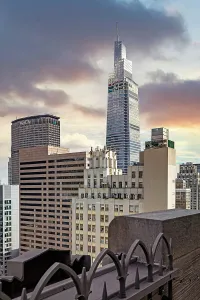 New York City, Manhattan, Midtown, View of buildings and skyscrapers from Zo Lounge at 30 Rock