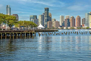 Images Dated 28th May 2021: New York City, Manhattan, New Jersey Skyline and Pier 45 viewed from Hudson River Park Pier 46