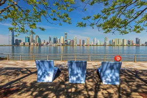 New York City, Manhattan, New Jersey skyline viewed from Hudson River Park Trust at Pier 25