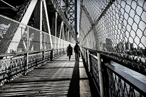 Tranquility Prints: New York City, Pedestrians crossing Manhattan Bridge